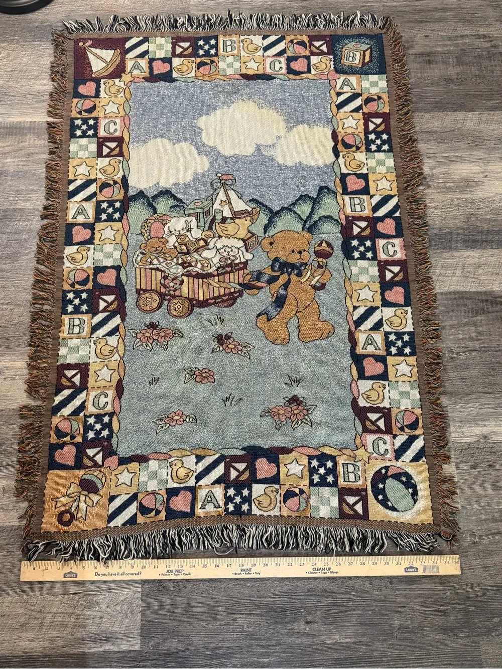 Vintage Teddy Bear Nursery Tapestry Throw Blanket ABC Ducks Baby Room Decor